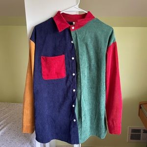corduroy colorblock button up